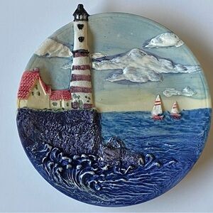 Lighthouse Trinket Dish Vintage
 1996 Ocean Coastline Sailboat 5” Hand Painted